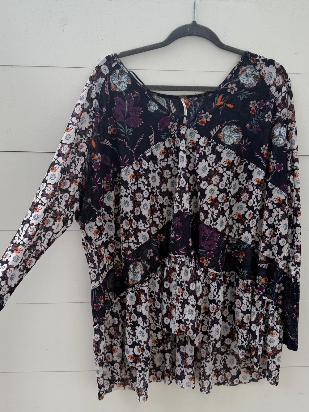 Free People Purple Isabelle Floral Tunic Peasant Blouse